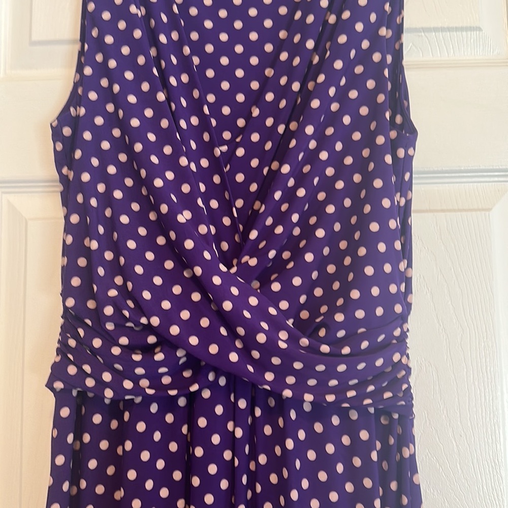 Chaps purple & cream dot dress size L